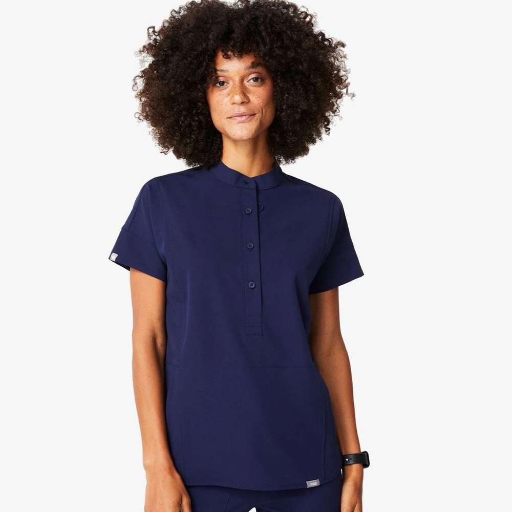 Figs Women's Button Down Navy Shirt